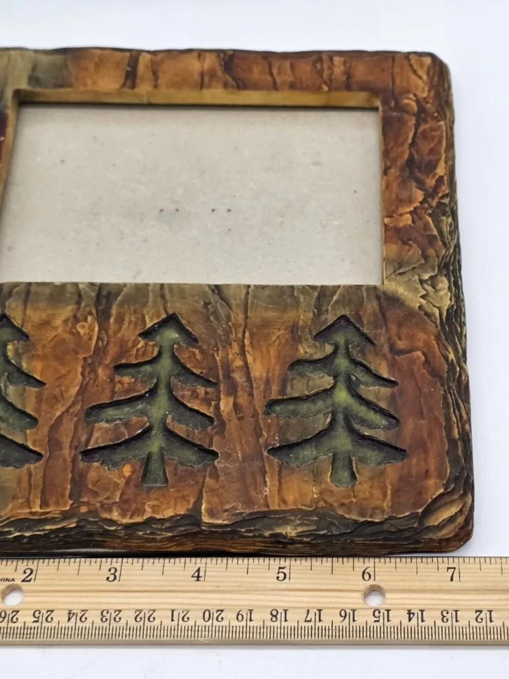 Rustic Wooden Picture Frame With Pine Trees Forest Cabin Handmade In Phillipines